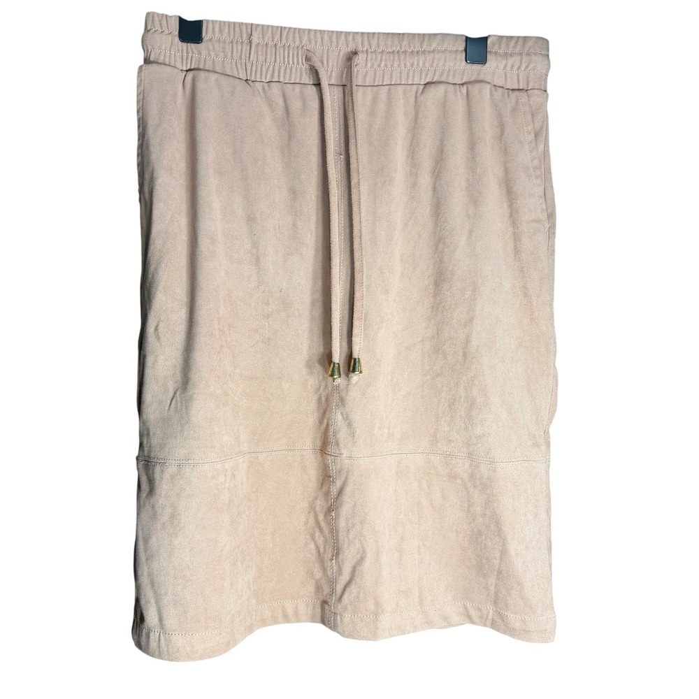 Liz Claiborne Tan Suede Midi Skirt Elastic Waist Drawstring Casual Womens